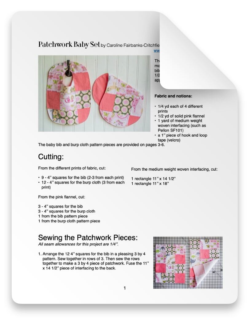 PATCHWORK BABY BIB AND BURP CLOTH SET SEWING PATTERN